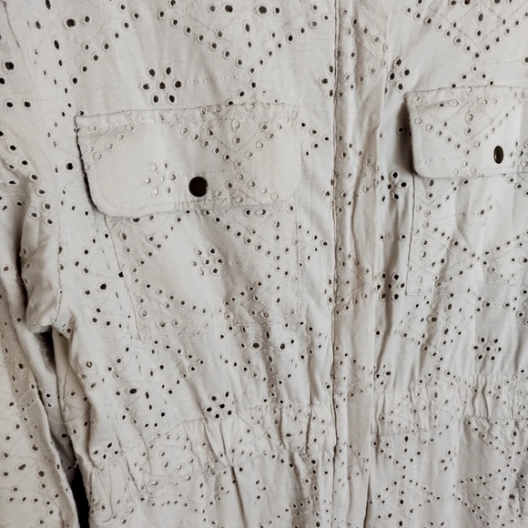 Free People Jumpsuit Set The Tone Utility Ivory Eyelet Lace  Elastic sz 10 - Picture 2 of 14